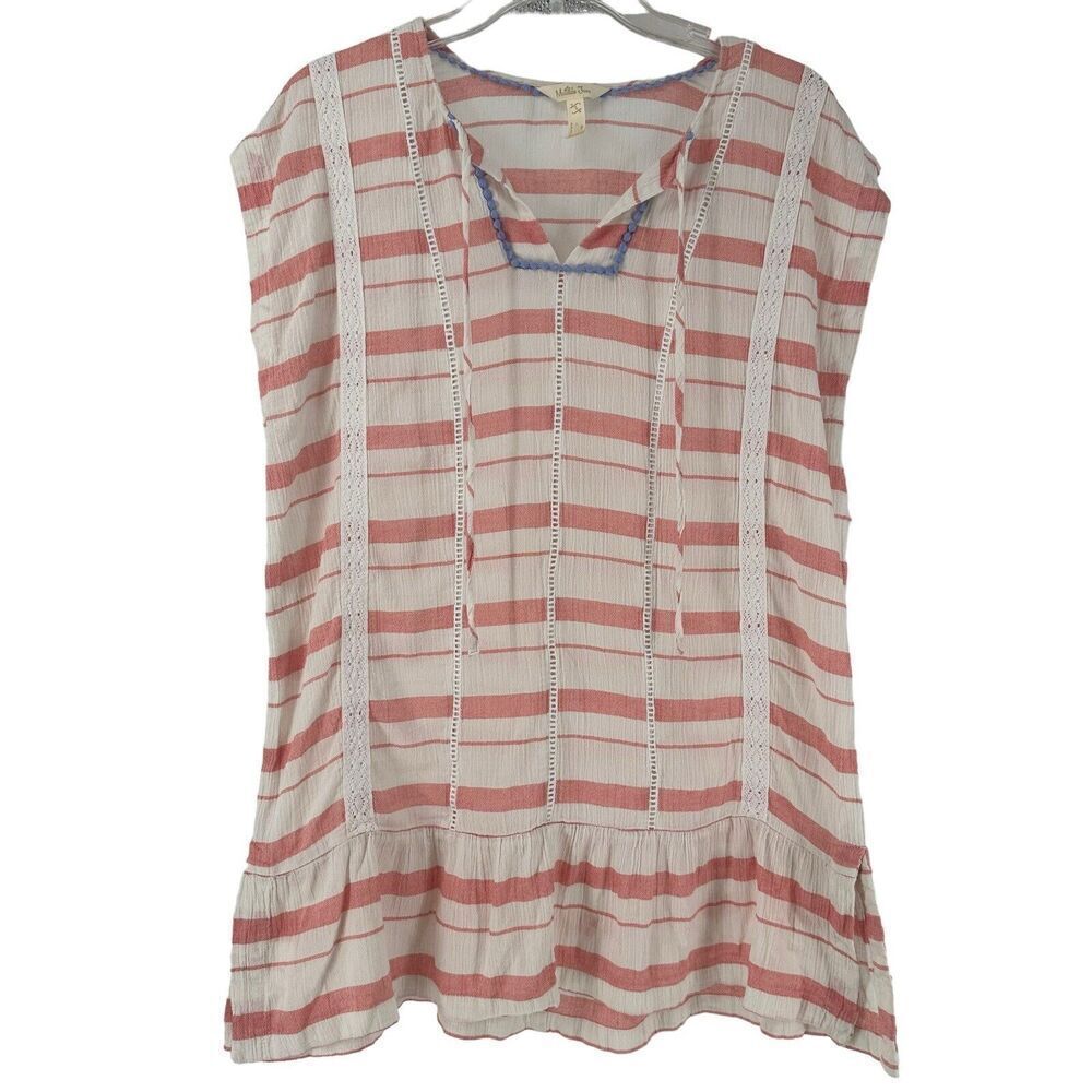 Matilda Jane Tunic Size S Red White Striped Sleeveless Ruffle V Neck Nautical